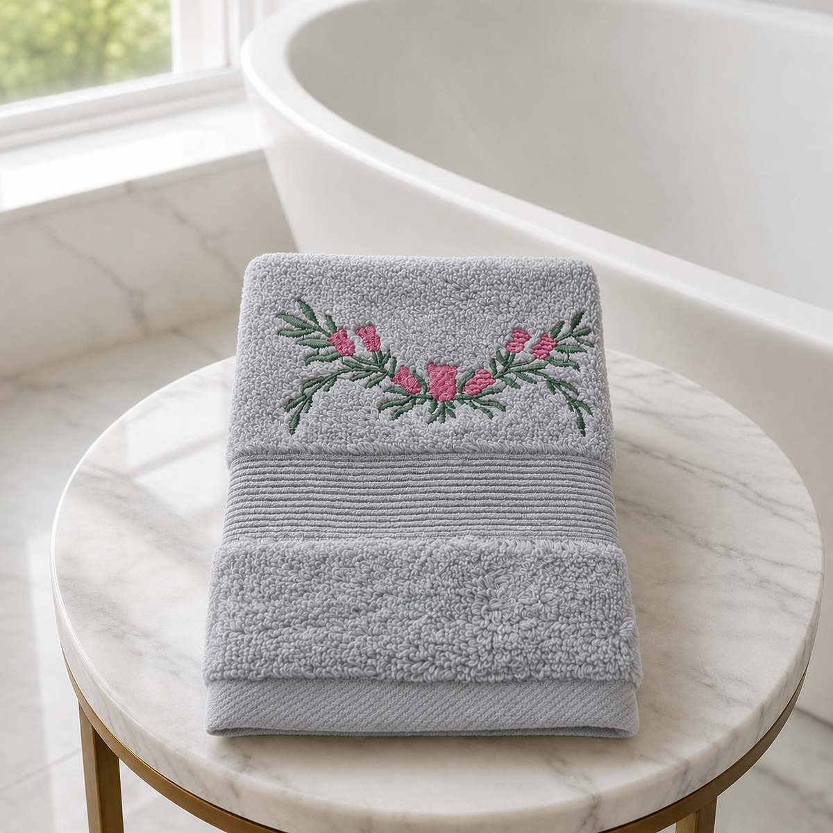 Roselle Silver Grey Embroidered Face Towels