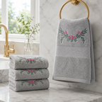 Roselle Silver Grey Embroidered Face Towels