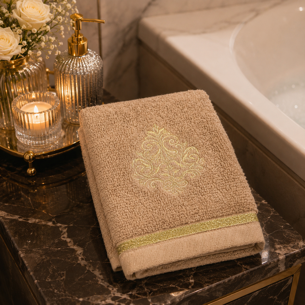 Aurelia Gold Embroidered Face Towels
