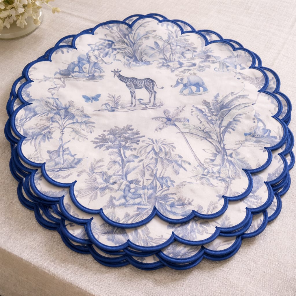 Indigo Safari Toile Linen Napkins