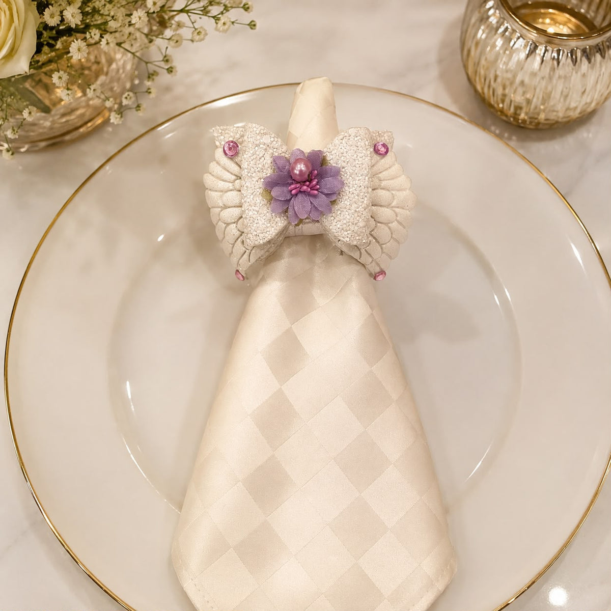 Lavender Wings Pearl Napkin Ring