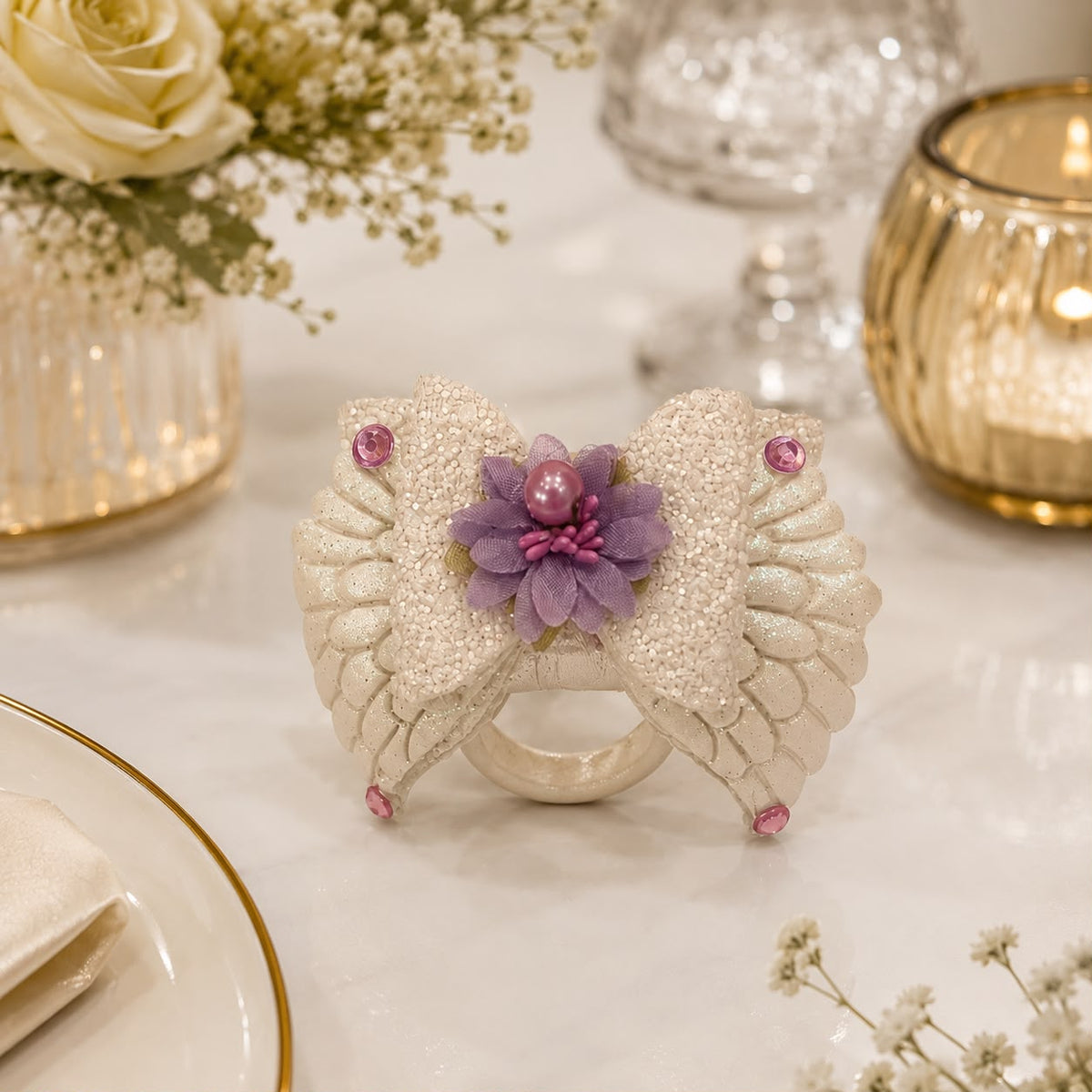 Lavender Wings Pearl Napkin Ring