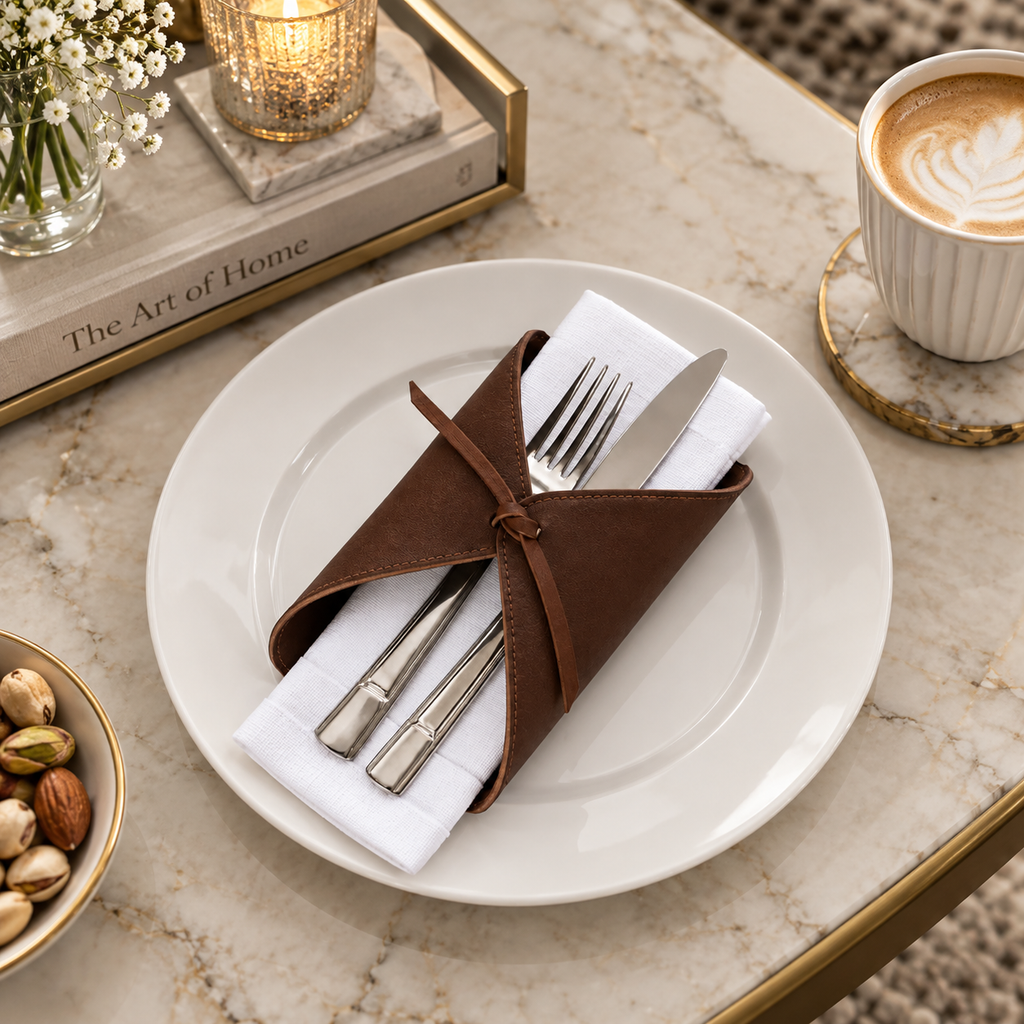 Leather Napkin and Utensil Organiser