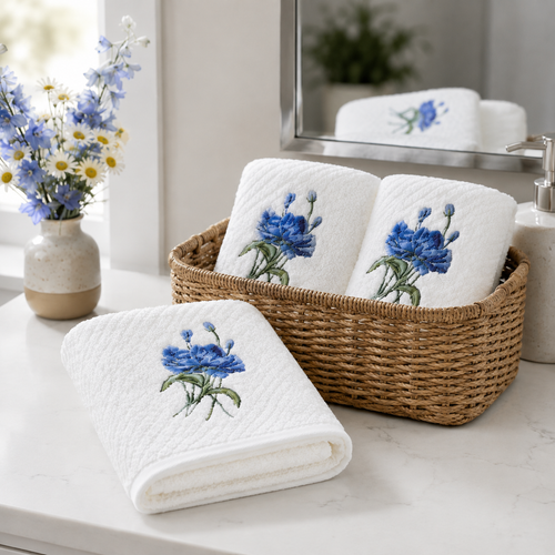 Blue Bloom Embroidered Towel Set